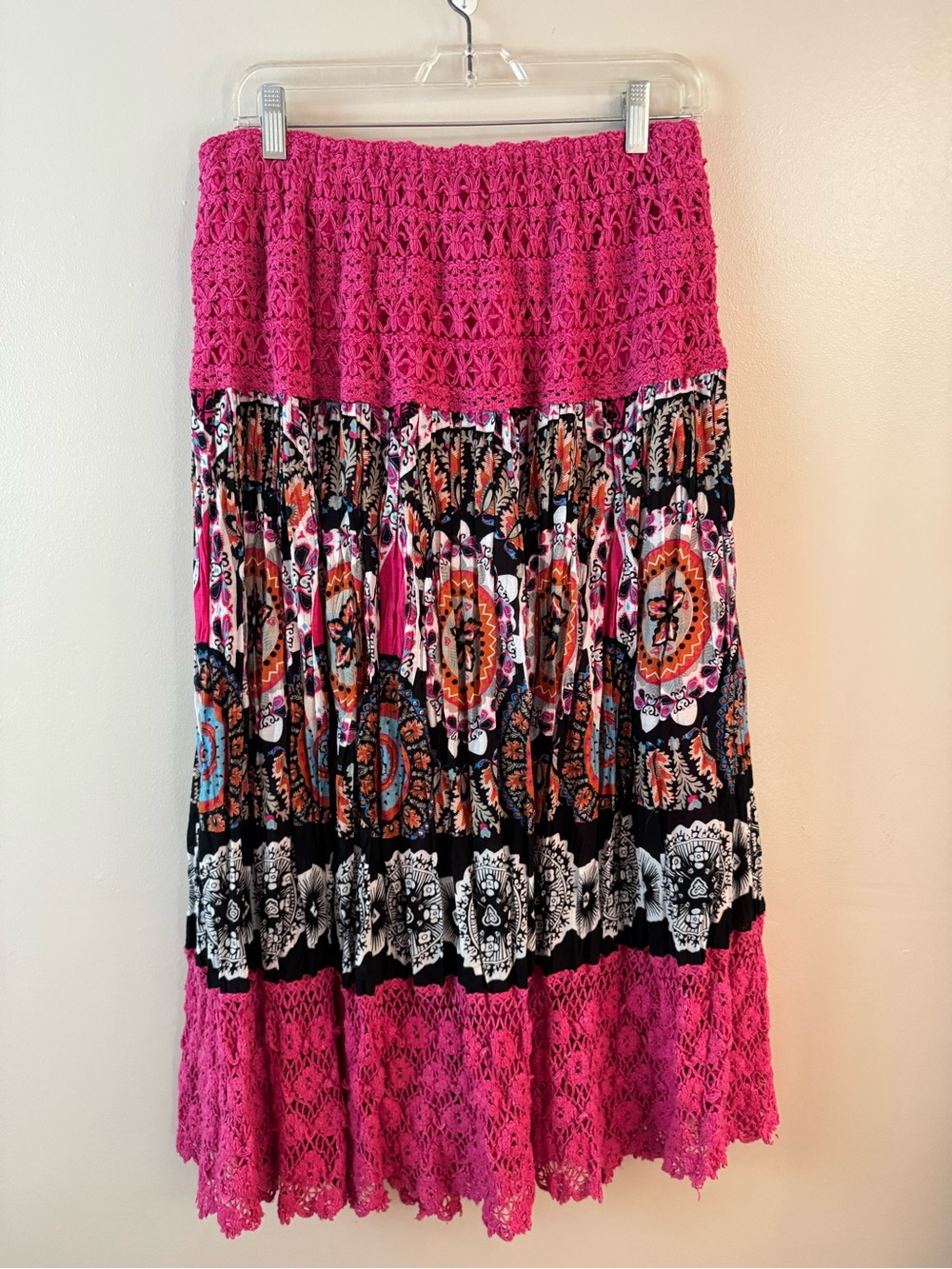 Alessa Bohemian Floral Crochet Maxi Skirt Large